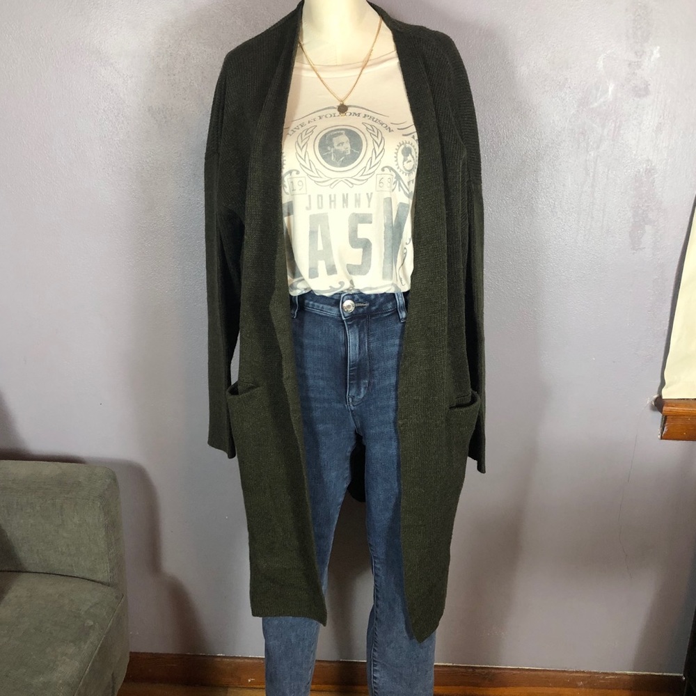 HM Dark Green Long Cardigan Size L WORN TWICE